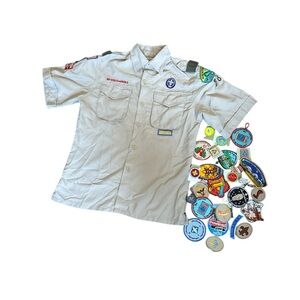 Boys of America Boys youth Large button down shirt , pins and badges bundle